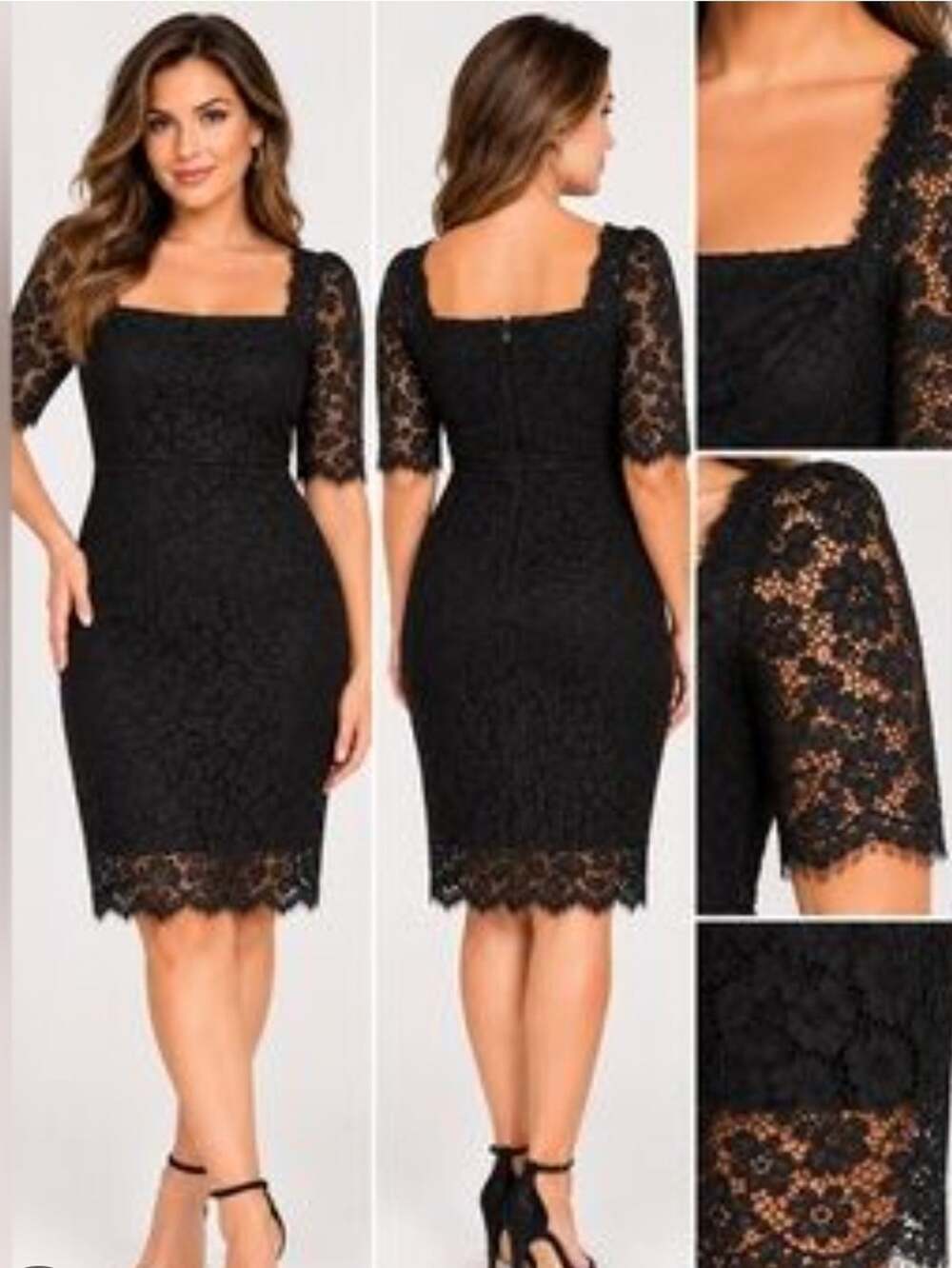 Escada Dulija Floral Lace Dress Black Sheath Illusion Neckline Size 46 US 16 XL